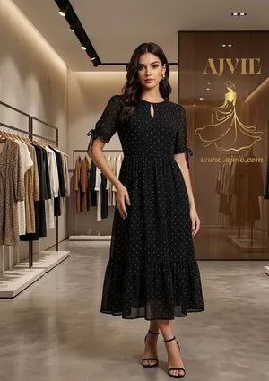 Black Knee Length One Piece By AJVIE
