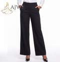 Elegant Black Wide-Leg Crepe Pants by AJVIE