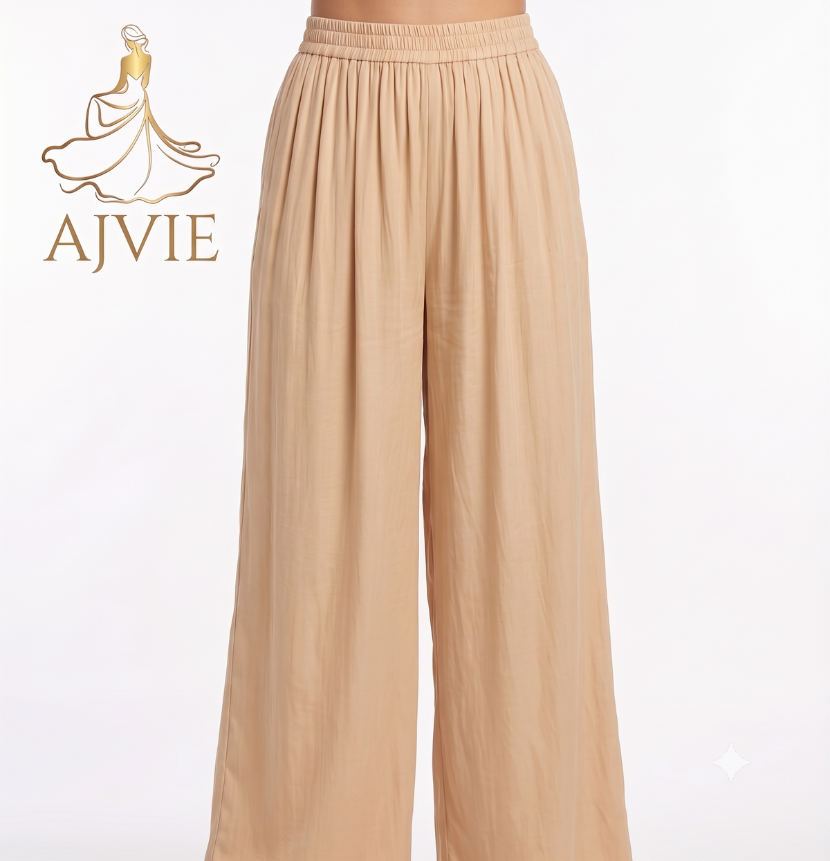 AJVIE Flowy Nude Palazzo Trousers with Comfortable Smocked Waist
