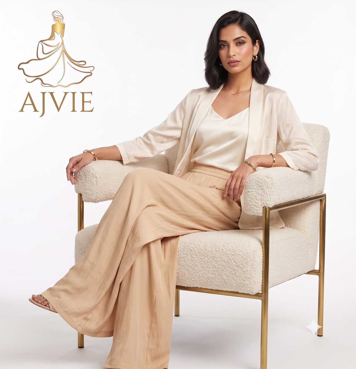 AJVIE Flowy Nude Palazzo Trousers with Comfortable Smocked Waist