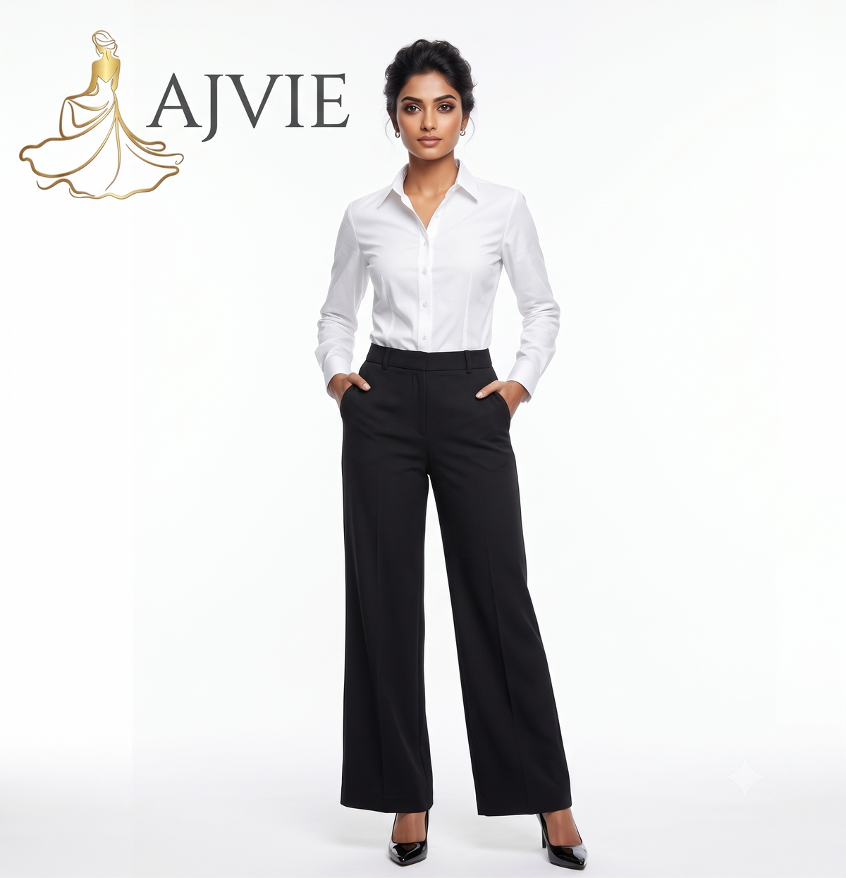 Elegant Black Wide-Leg Crepe Pants by AJVIE