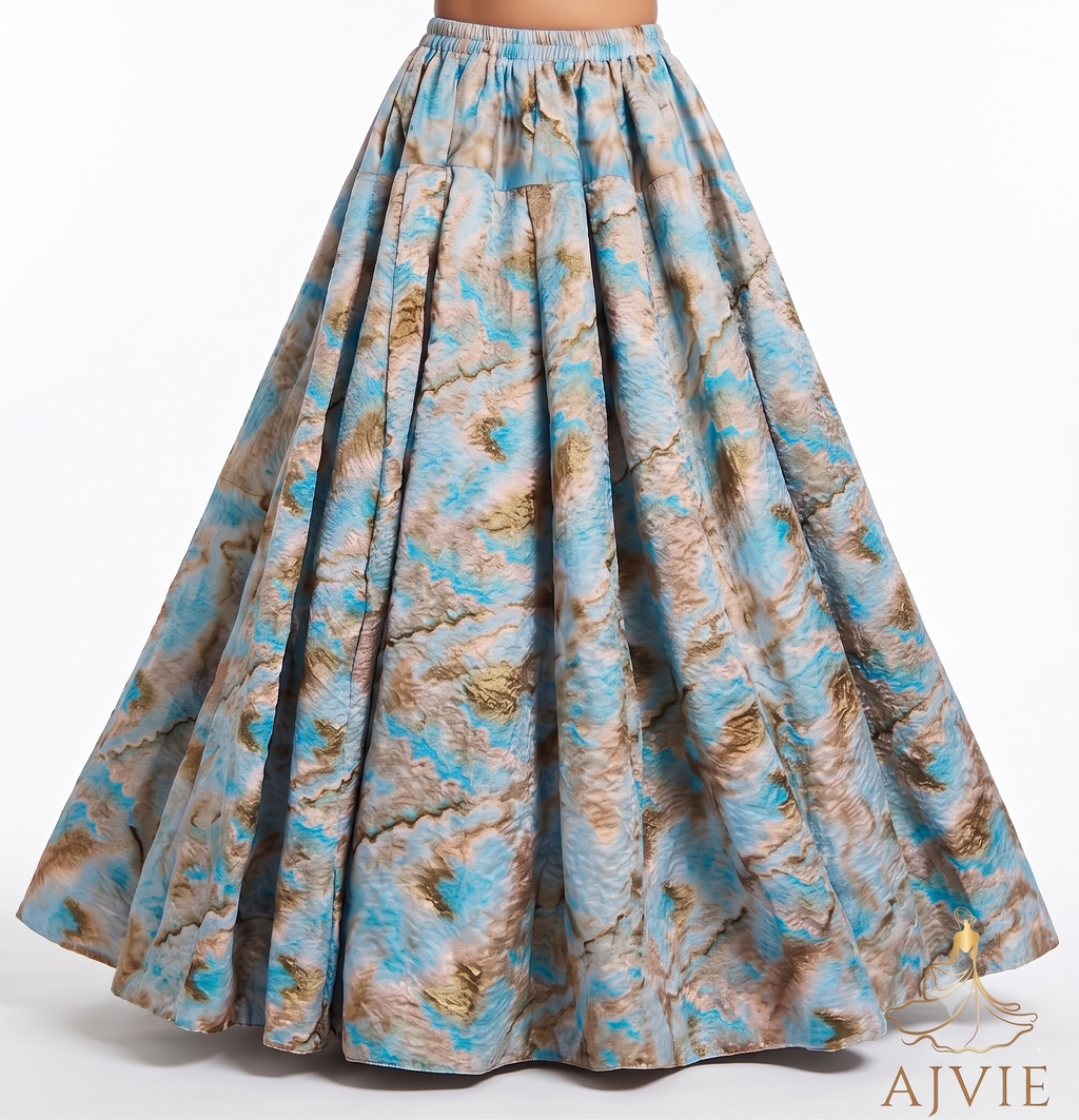 AJVIE Celestial Azure & Gold Marbled Flared Skirt