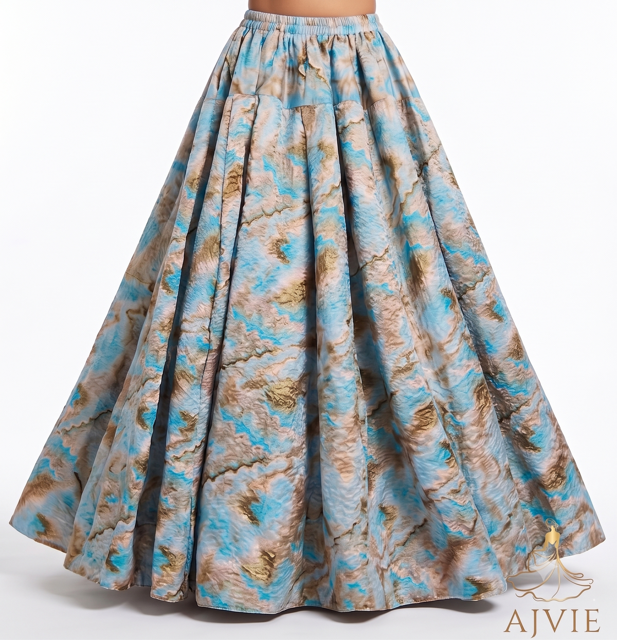 AJVIE Celestial Azure & Gold Marbled Flared Skirt