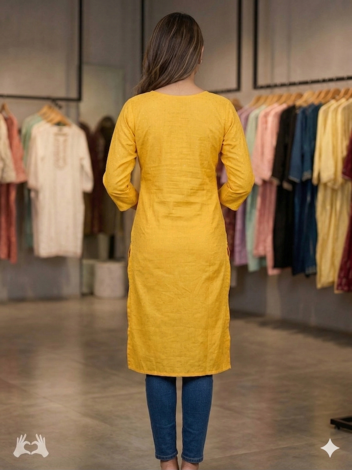 AJVIE Women Mustard Yellow Embroidered Straight Kurti with Tassels & Border Detailing
