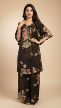 AJVIE Vintage Bloom Embellished Brown Floral Kaftaan Set
